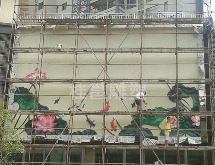 广东清远市源生堂门面装饰浮雕安装